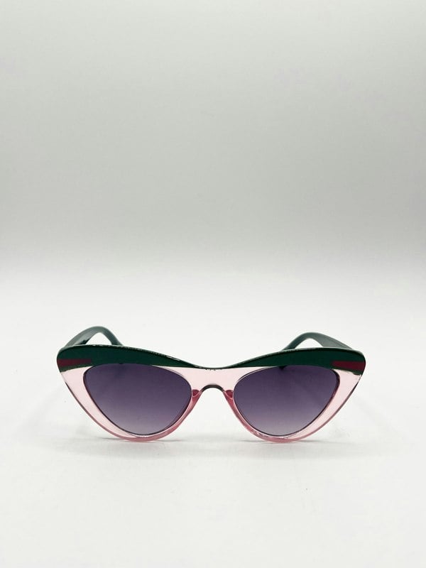 SVNX Two Tone Cat-Eye Sunglasses in Pink Green