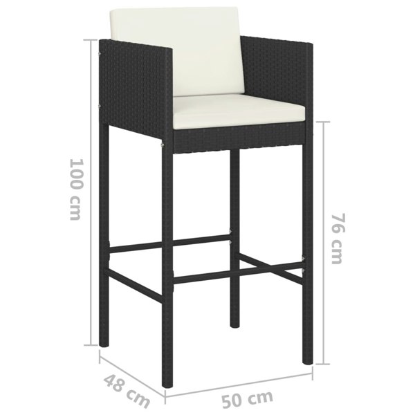 Berkfield Bar Stools 4 pcs with Cushions Black Poly Rattan