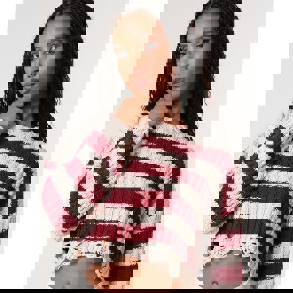 Pink Vanilla Distressed Striped Crop Knit Jumper
