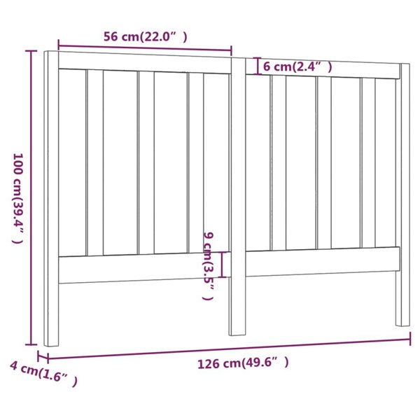 Berkfield Bed Headboard Grey 126x4x100 cm Solid Wood Pine