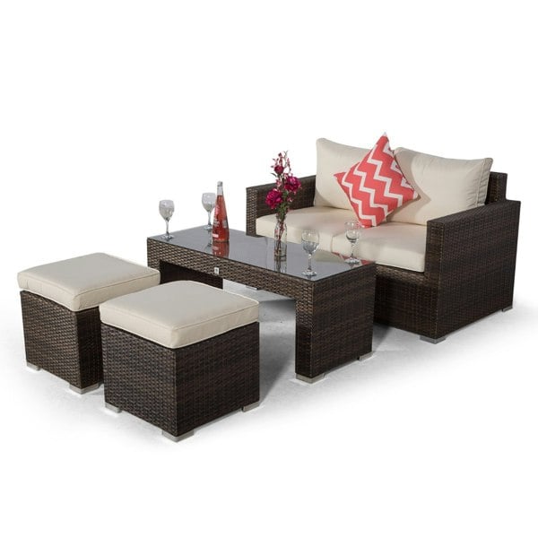 Giardino Sydney Rattan 2 Seater Sofa Set with Coffee Table and 2 Stools