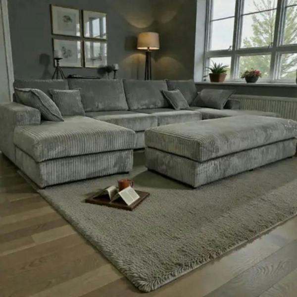 Snug Furniture Large Spacious Double Corner Sofa With Footstool Jumbo Cord