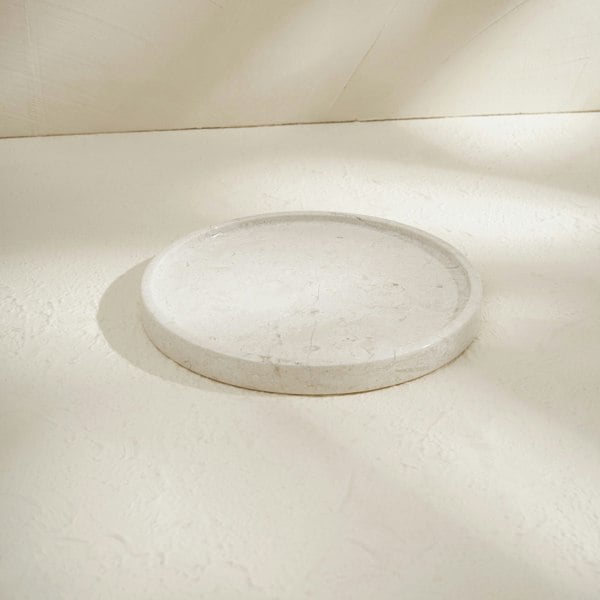 Marble round vanity tray beige black carrara genuine stone