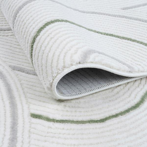 geometric design sage green colour rug, rectangular and runner shapes, high quality materials, soft and textured pile, easy to clean rug.