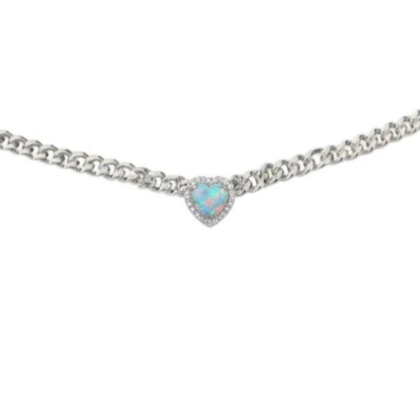 Necklace with a heart-shaped opal pendant on a white background