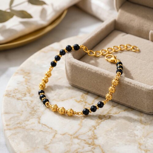 The Colourful Aura Gold Plated Black Crystal Bead Dotted Gold Ball Kids Nazaria Bracelet