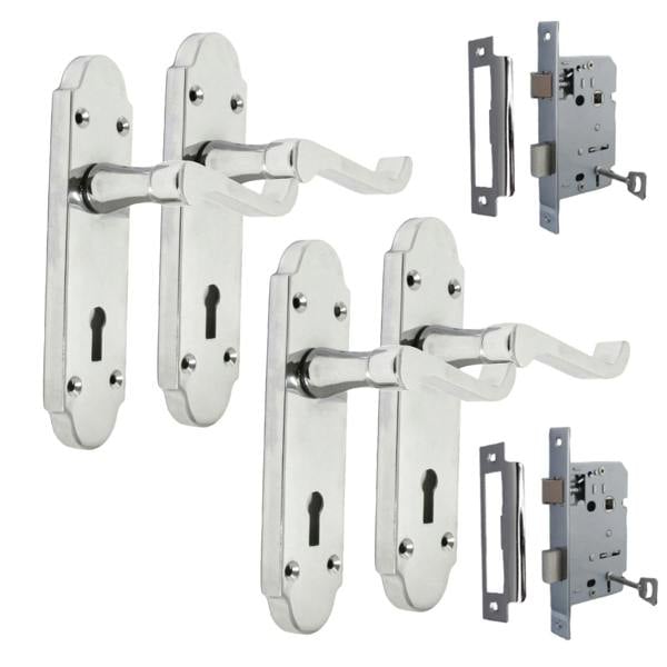 EDH Door Hardware Epsom Door Handle - Chrome Internal Door Handles - 3 Lever Mortice Sash Lock x2