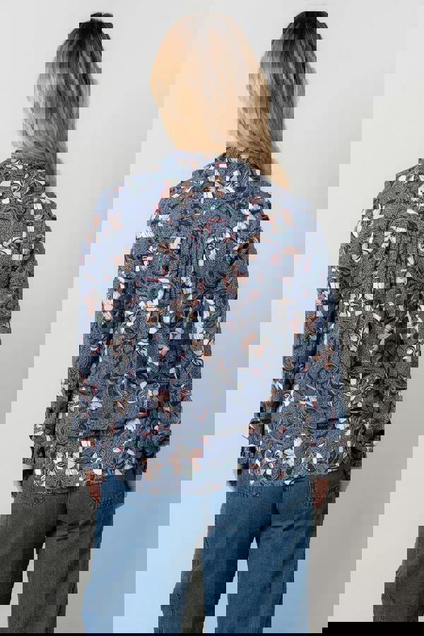 Lily & Me Rachel Frill Printed Blouse Navy