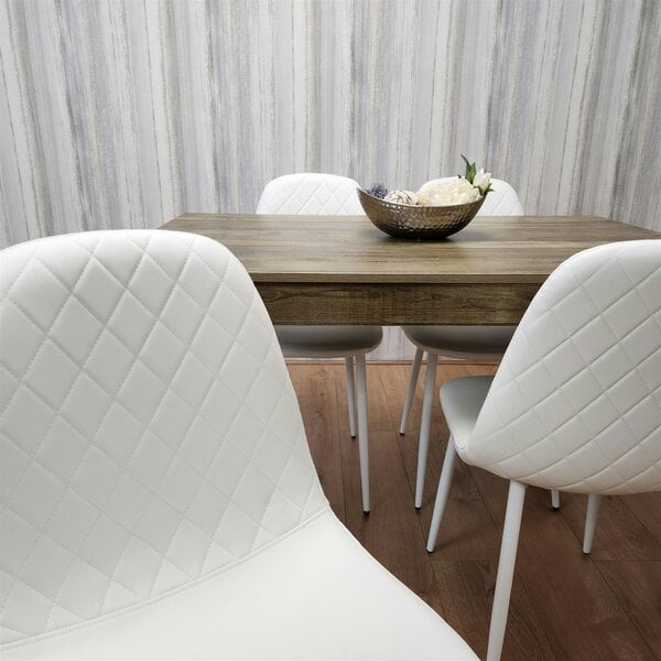 Kosy Koala Wooden Dining Table with 4 white Gem Patterned Chairs Rustic Effect Table with white Chairs