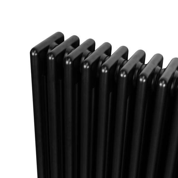 Traditional 4 column radiator in sleek black finish, featuring a smooth surface and elegant design, measuring 1800 x 290mm