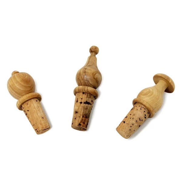 Olive Wood - Set Of 3 Cork Bottle Stoppers