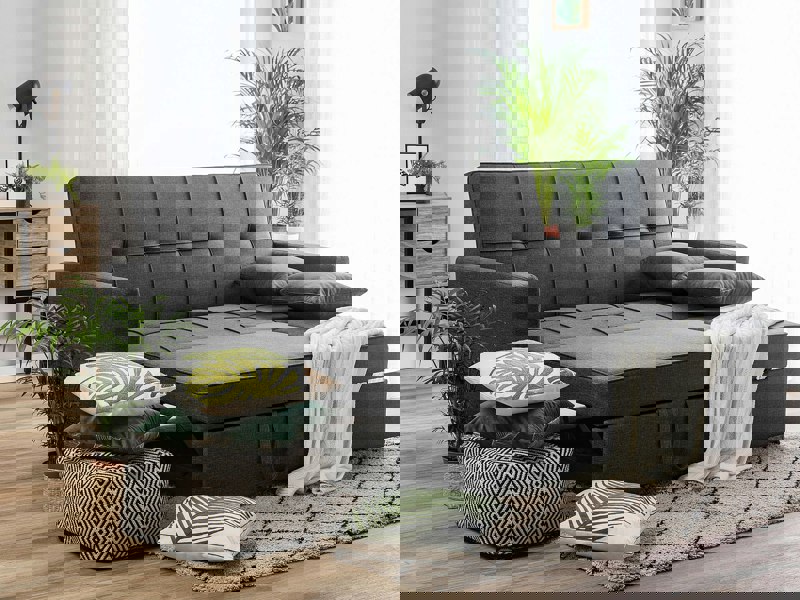 Malthe Linen Fabric 3 Seater Pullout Sofa Bed in Dark Grey