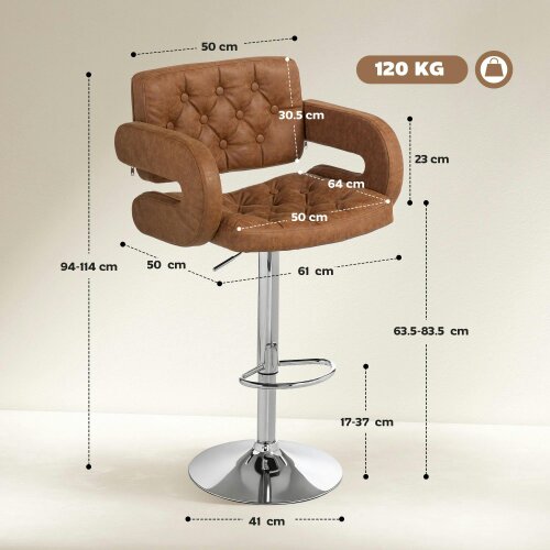 Wyld Haus Dovetti Brown Faux Leather Adjustable Swivel Bar Stool With Back And Arms