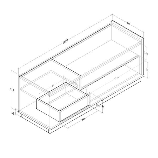 All internal and external dimensions of the tv cabinet.