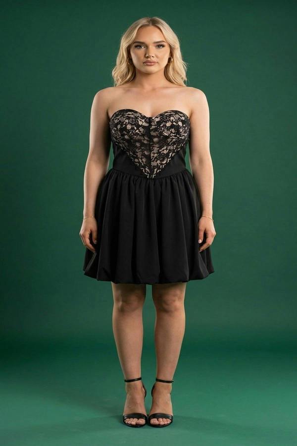Leah Strapless Heart-shaped Lace Mini Dress - Black