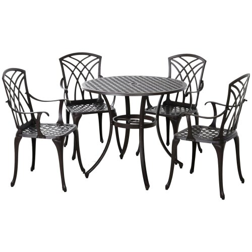 Wyld Haus Rohafa Brown Cast Aluminium Brown 4 Seater Garden Dining Set With Armchairs And Round Table