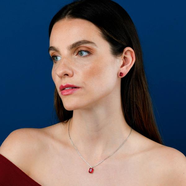 namana Dainty 925 Sterling Silver Red Rectangle Solitaire Pendant Necklace For Women