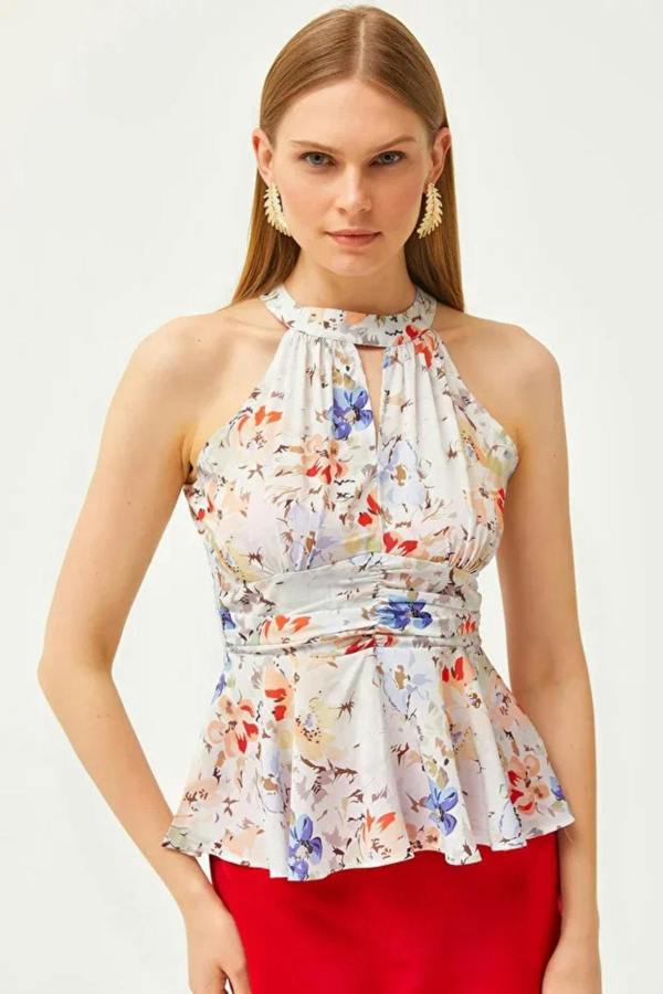 Hoxton Gal Halter Neck Crepe Blouse with Waist Detail