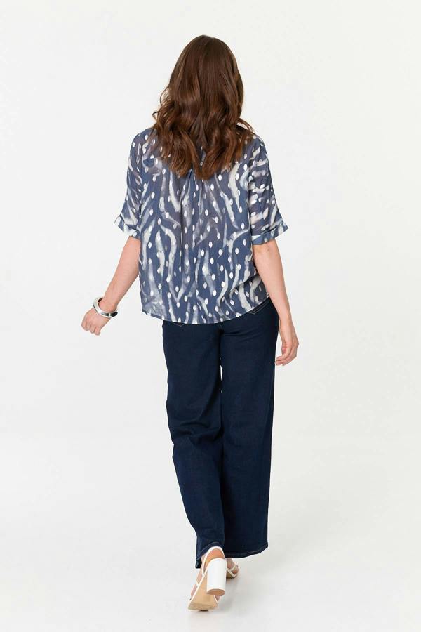 Indigo | Printed 1/2 Sleeve V-Neck Shirt