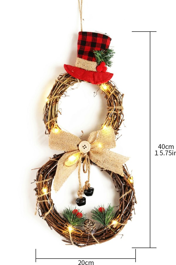 Living and Home Christmas Lighted Snowman with Hat Wreath Front Door Decor