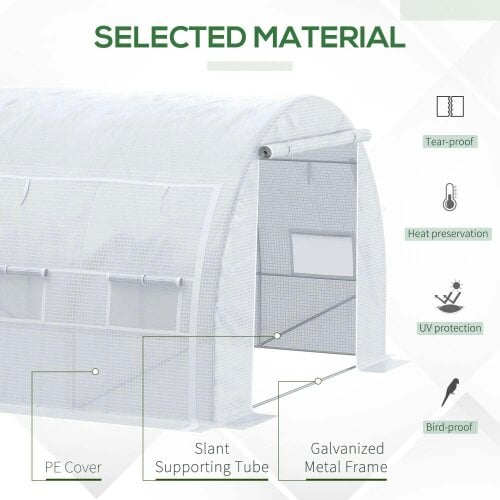 Bobobiy 4 x 3 x 2 m Polytunnel Greenhouse with Roll-up Side Walls, Walk-in Grow House Tent with Steel Frame, Zipped Door and 12 Mesh Windows, White
