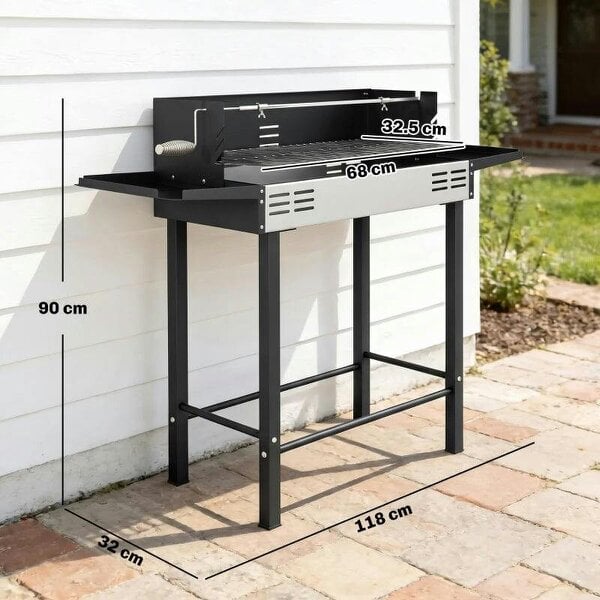 Bobobiy BBQ Rotisserie Grill Roaster Charcoal Spit Roasting Machine for Chicken Turkey with 3-Level Grill Grate, Side Shelves