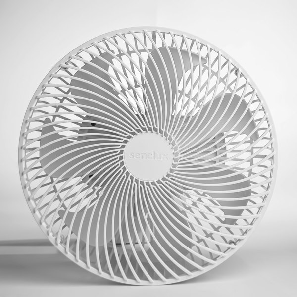 A photo of the Senelux 10 inch wall mounted fan showing the seven high efficiency cooling blades