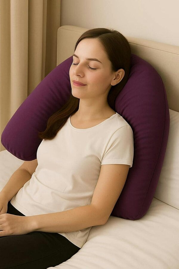 Night Zone Easy Care Polycotton V Shaped Pillow – Orthopaedic Support Pillow with Case or Cover Only - Plum - Cover Only