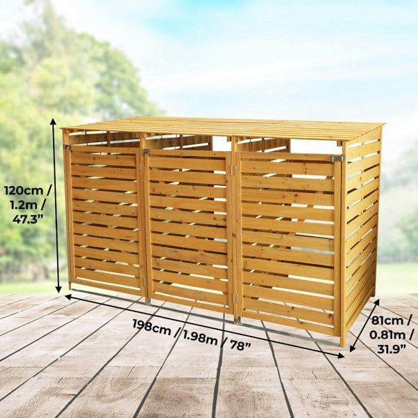 Monstershop Triple Wheelie Bin Storage - Fir Wood