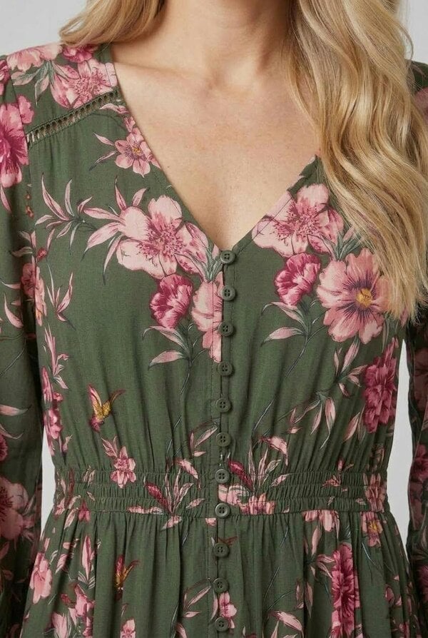 Izabel London Floral Long Puff Sleeve Maxi Dress