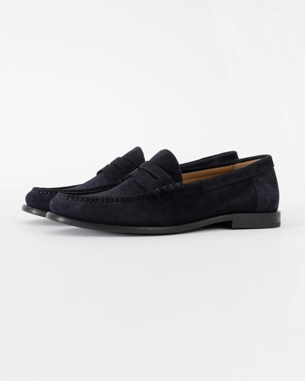 BOSS Orange Tevan Mens Suede Moccasin Shoes - Dark Blue 401