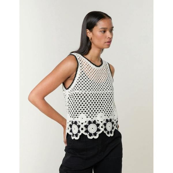 Blue Vanilla Flower Crochet Sleeveless Top