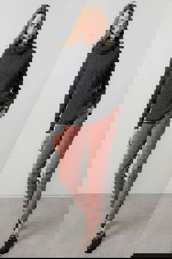 Lily & Me Cosy Day Boucle Knit Cowl Neck Jumper Charcoal