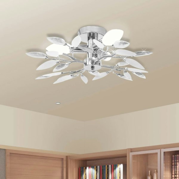 Berkfield Ceiling Lamp White & Transparent Acrylic Crystal Leaf Arms 3 E14 Bulbs
