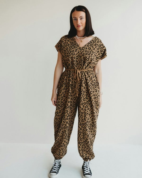 Rita Brown Animal Print Tie Waist Jumpsuit - image 4