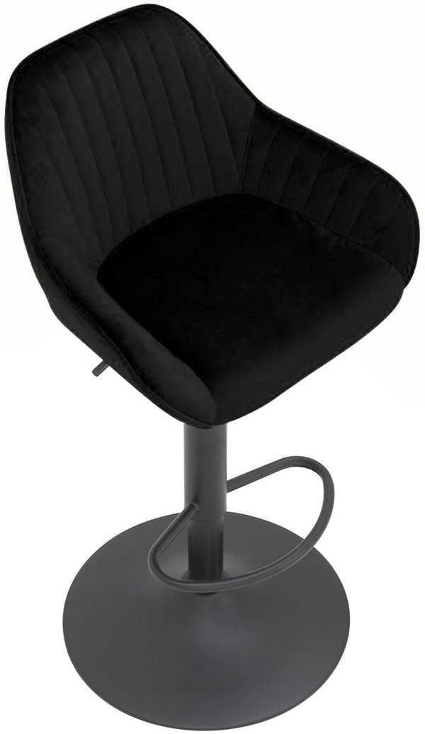 Lamboro Velluto Velvet Kitchen Bar Stool, Matt Black Stem & Base, Adjustable Gas Lift With Backrest, Breakfast Bar Stool - Black