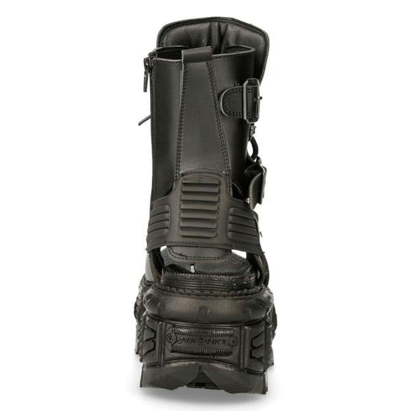 New Rock Unisex Black Vegan Leather Sandal Boots- BIOS107-V1