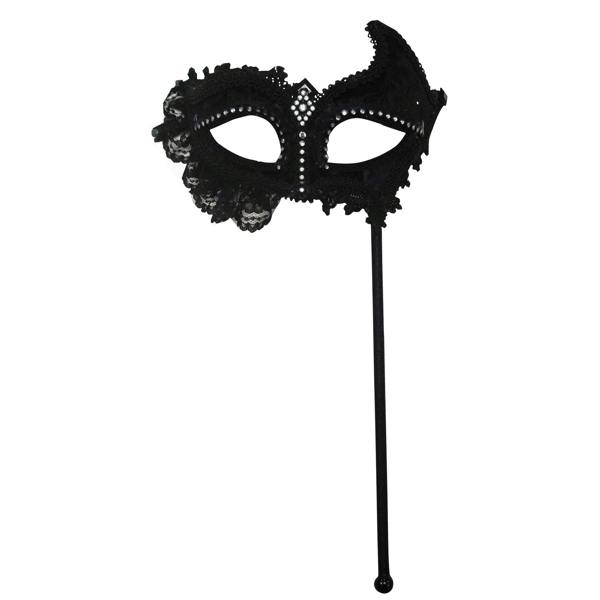 Bristol Novelty Unisex Adults Lace Mask On Stick - Black - 