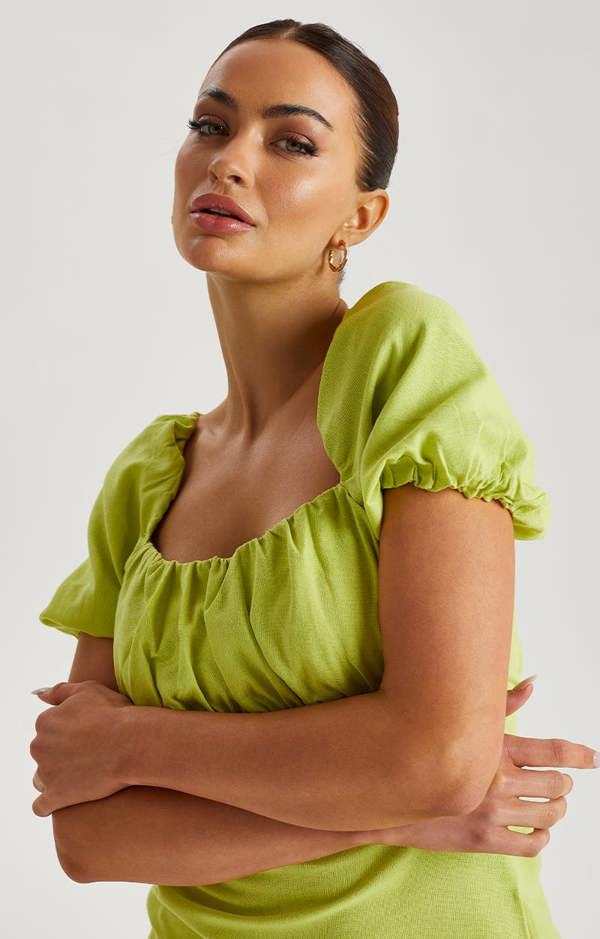 Urban Bliss Olive Linen Lace Up Back Mini Dress