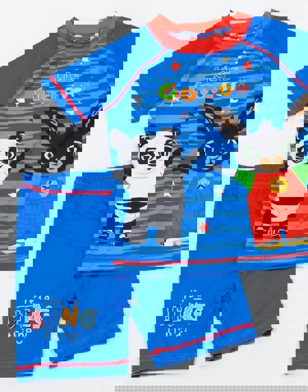 Bing Bunny Boys Blue Character Print & Let'S Go Slogan 1 Piece Surf Suit