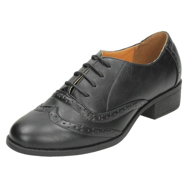 Spot On Ladies Spot On Mid Heel Lace Up Brogue Shoes