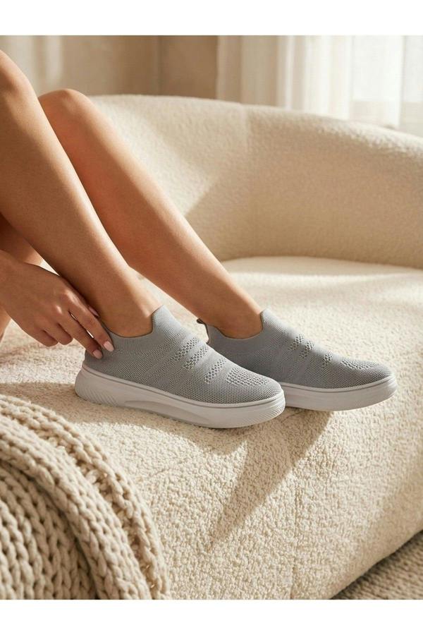 Grace Knit Slip On Trainers - Grey
