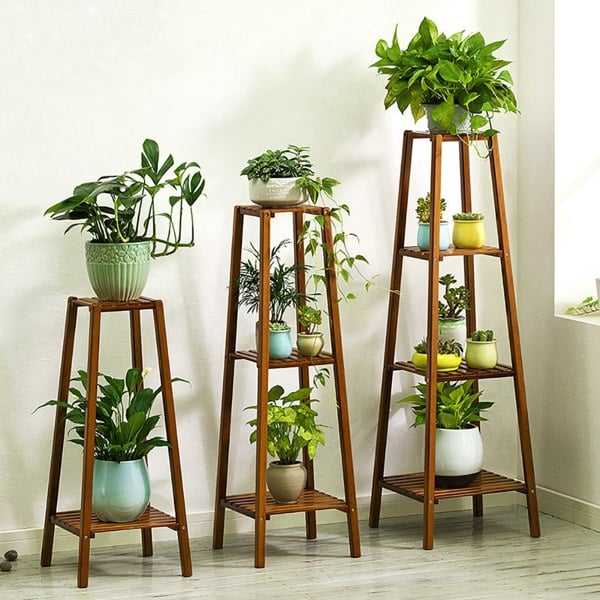 Living and Home 4 Tier Vintage Indoor Plant Stand Solid Wood Display Shelf