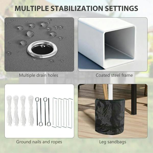 Pop-up gazebo accessory set for stability: leg sandbags, ropes, ground nails