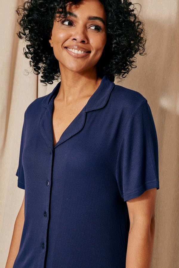Pretty You London Women's EcoVero Ribbed Nightshirt in Midnight
