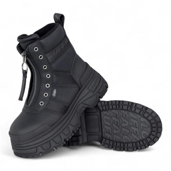 Buffalo Womens Black Chunky Platform Front Zip High Ankle Combat Boots - Fusion