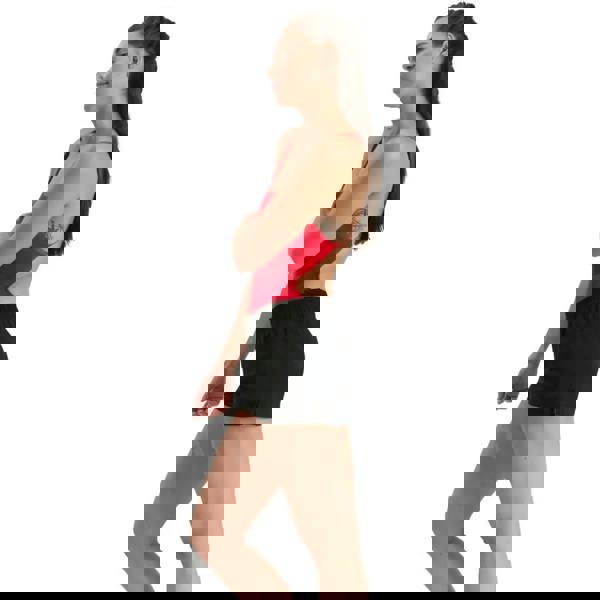 Black Speedo womens essential watershort with red and black racerback tank top