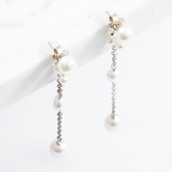 T. H. Baker Sterling Silver White Pearl Dropper Earrings 918 WHITE