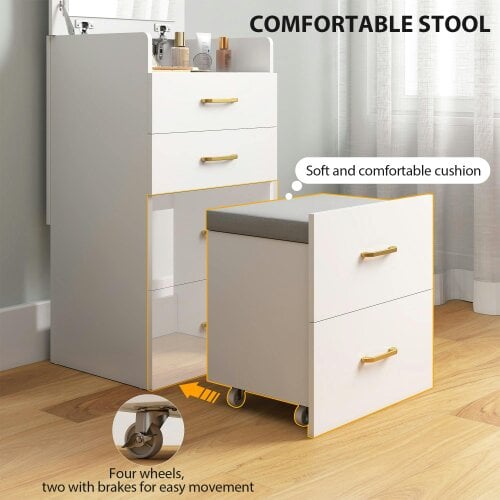Wyld Haus Yova White Compact Dressing Table And Stool Set With Storage