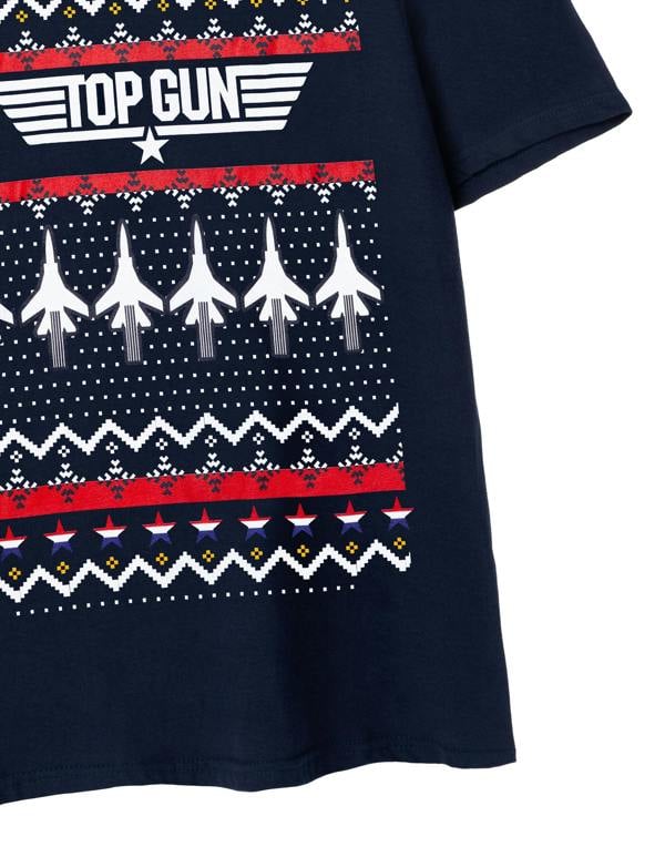 Top Gun Mens Blue Christmas Fairisle Short Sleeved T-Shirt